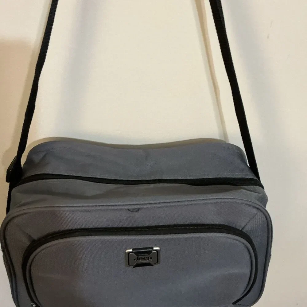 JEEP Authentic Black Messenger Bag Carry On Travel Tote With Shoulder Strap